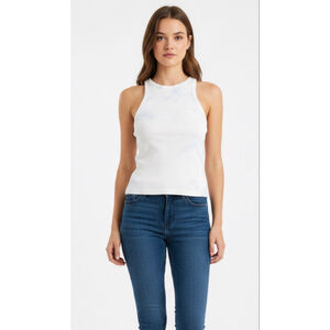 NIA White & Blue Tie-Dye Ribbed Tank Top Size S NWT